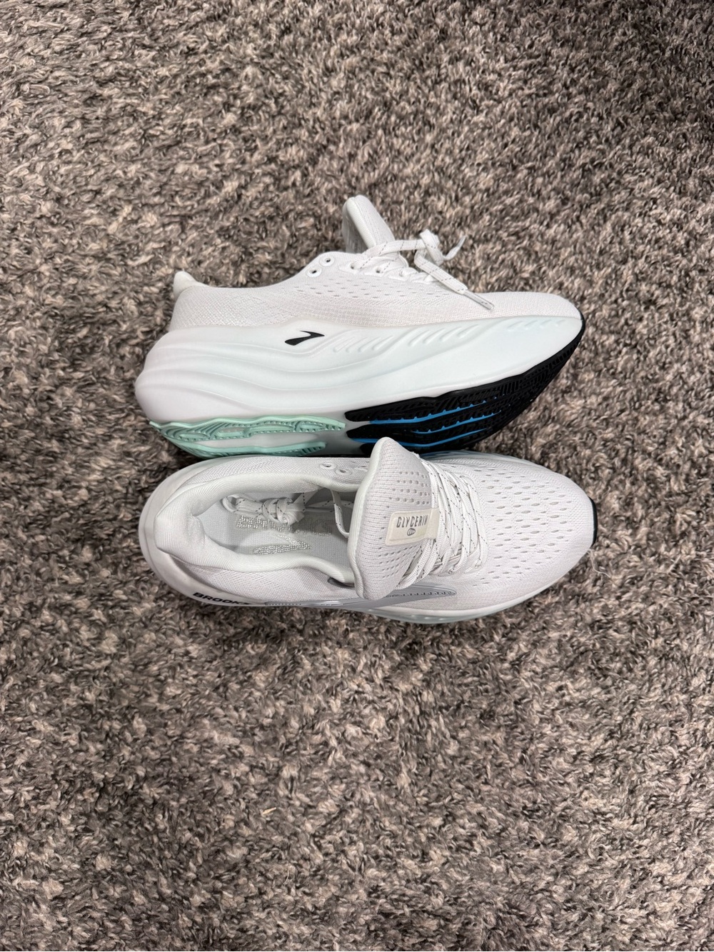 Brooks Women’s White Running Shoes with Mint and Black Accents